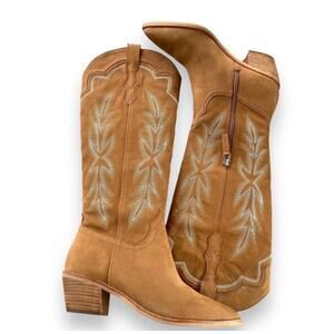 Dolce Vita Shiren Tall Western Cowboy Boots Sz 8 Nubuck Leather Brown Pointy Toe